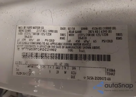 2019 Ford F-250 Xlt z USA, uszkodzony, nr VIN 1FT7W2BT3KEC21002